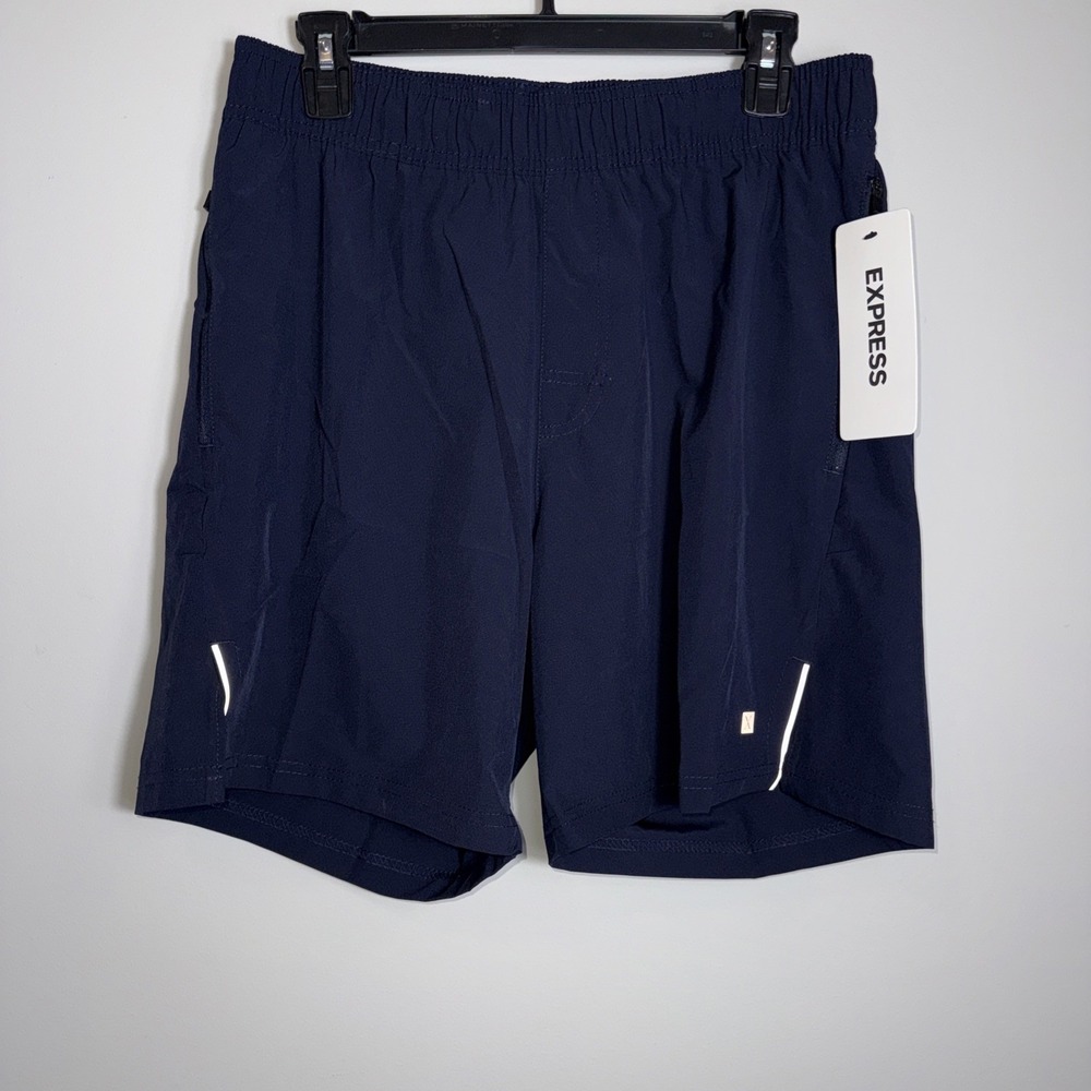 Express Mens Stretch Lightweight Breathable Shorts‎ Pockets Navy Sz M 7" Inseam